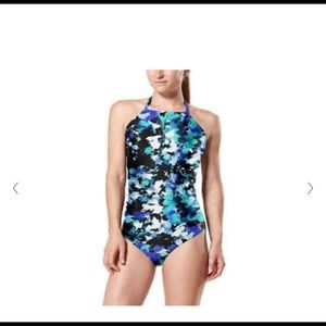 Speedo Women's Keyhole one Piece Floral Blue XXL